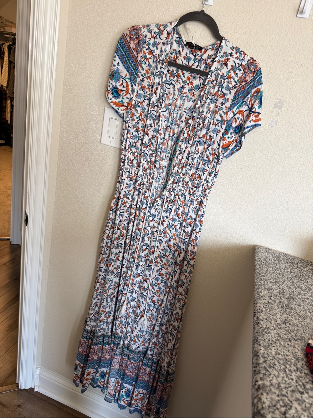 Floral Bohemian Maxi Dress in White and Blue